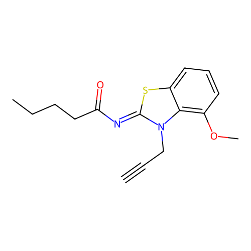 N-(4-methoxy-3-prop-2-ynyl-1,3-benzothiazol-2-ylidene)pentanamide structure