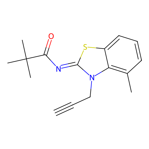2,2-dimethyl-N-[(2Z)-4-methyl-3-(prop-2-yn-1-yl)-2,3-dihydro-1,3-benzothiazol-2-ylidene]propanamide structure
