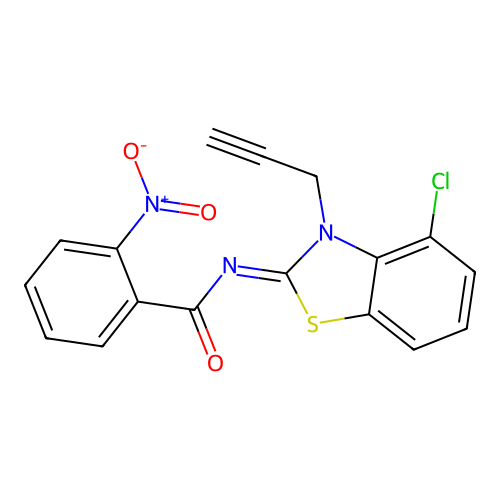 N-(4-chloro-3-prop-2-ynyl-1,3-benzothiazol-2-ylidene)-2-nitrobenzamide structure
