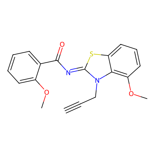 2-methoxy-N-(4-methoxy-3-prop-2-ynyl-1,3-benzothiazol-2-ylidene)benzamide structure