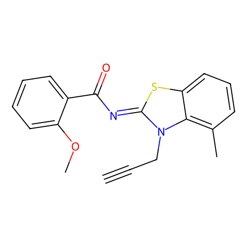 2-methoxy-N-(4-methyl-3-prop-2-ynyl-1,3-benzothiazol-2-ylidene)benzamide structure