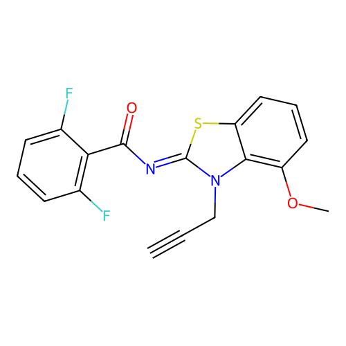 2,6-difluoro-N-(4-methoxy-3-prop-2-ynyl-1,3-benzothiazol-2-ylidene)benzamide structure
