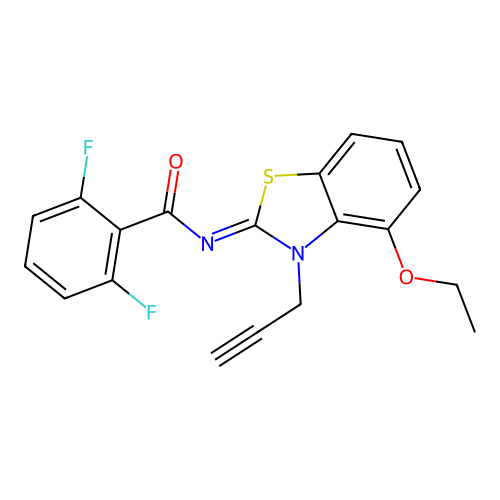 N-(4-ethoxy-3-prop-2-ynyl-1,3-benzothiazol-2-ylidene)-2,6-difluorobenzamide structure