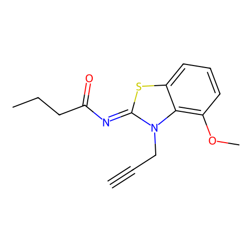 N-(4-methoxy-3-prop-2-ynyl-1,3-benzothiazol-2-ylidene)butanamide structure