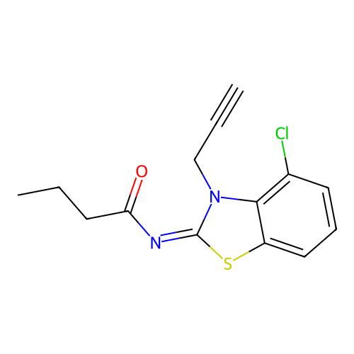 N-(4-chloro-3-prop-2-ynyl-1,3-benzothiazol-2-ylidene)butanamide structure
