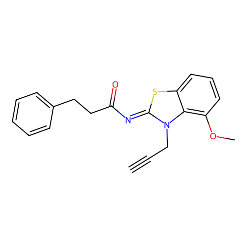 N-(4-methoxy-3-prop-2-ynyl-1,3-benzothiazol-2-ylidene)-3-phenylpropanamide structure