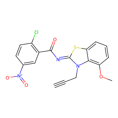 2-chloro-N-(4-methoxy-3-prop-2-ynyl-1,3-benzothiazol-2-ylidene)-5-nitrobenzamide structure
