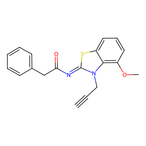 N-(4-methoxy-3-prop-2-ynyl-1,3-benzothiazol-2-ylidene)-2-phenylacetamide structure
