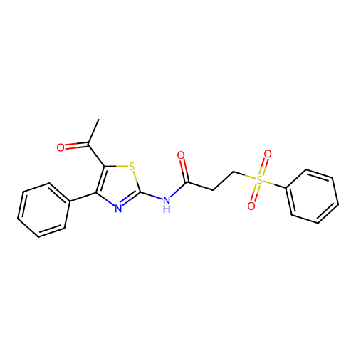 N-(5-acetyl-4-phenyl-1,3-thiazol-2-yl)-3-(benzenesulfonyl)propanamide structure
