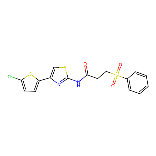 3-(benzenesulfonyl)-N-[4-(5-chlorothiophen-2-yl)-1,3-thiazol-2-yl]propanamide structure