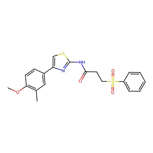 3-(benzenesulfonyl)-N-[4-(4-methoxy-3-methylphenyl)-1,3-thiazol-2-yl]propanamide structure