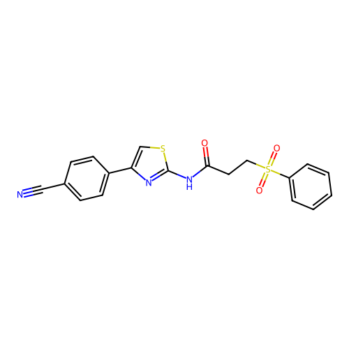 3-(benzenesulfonyl)-N-[4-(4-cyanophenyl)-1,3-thiazol-2-yl]propanamide structure
