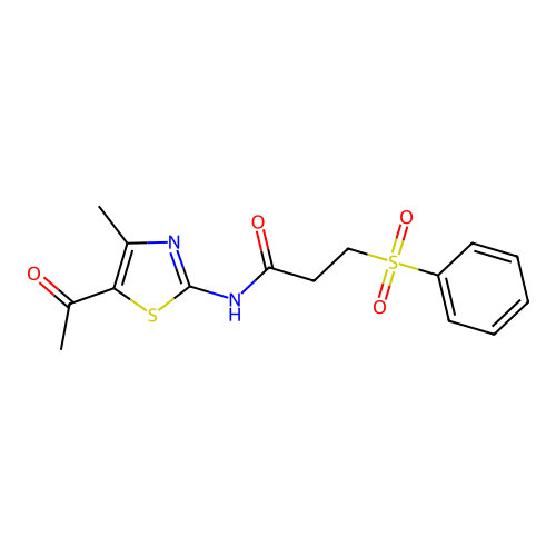 N-(5-acetyl-4-methyl-1,3-thiazol-2-yl)-3-(benzenesulfonyl)propanamide structure