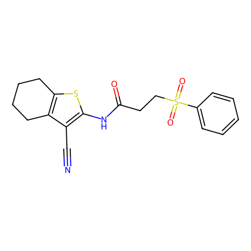 3-(benzenesulfonyl)-N-(3-cyano-4,5,6,7-tetrahydro-1-benzothiophen-2-yl)propanamide structure