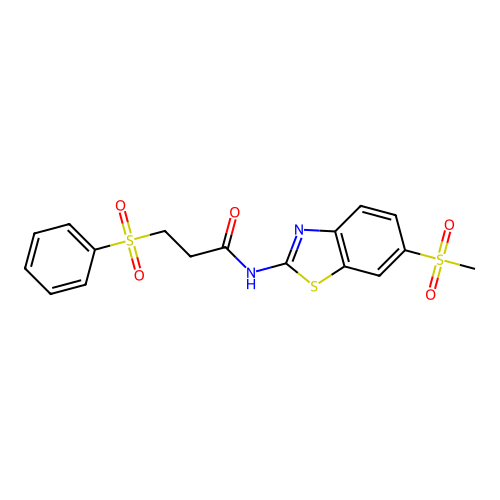 3-Benzenesulfonyl-N-(6-methanesulfonyl-benzothiazol-2-yl)-propionamide structure