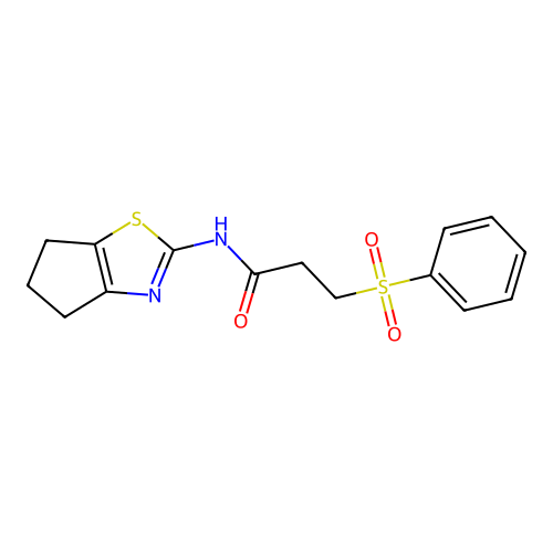 N-(5,6-dihydro-4H-cyclopenta[d]thiazol-2-yl)-3-(phenylsulfonyl)propanamide structure
