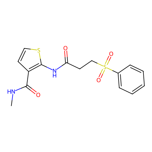 N-methyl-2-(3-(phenylsulfonyl)propanamido)thiophene-3-carboxamide structure