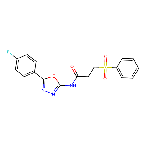 3-(benzenesulfonyl)-N-[5-(4-fluorophenyl)-1,3,4-oxadiazol-2-yl]propanamide structure