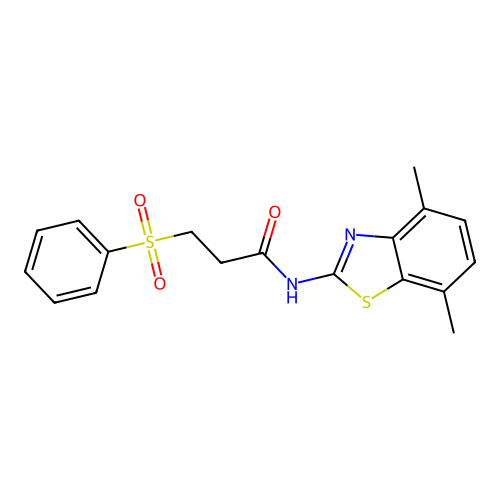 3-(benzenesulfonyl)-N-(4,7-dimethyl-1,3-benzothiazol-2-yl)propanamide structure