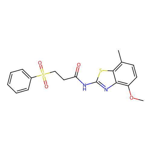 3-(benzenesulfonyl)-N-(4-methoxy-7-methyl-1,3-benzothiazol-2-yl)propanamide structure