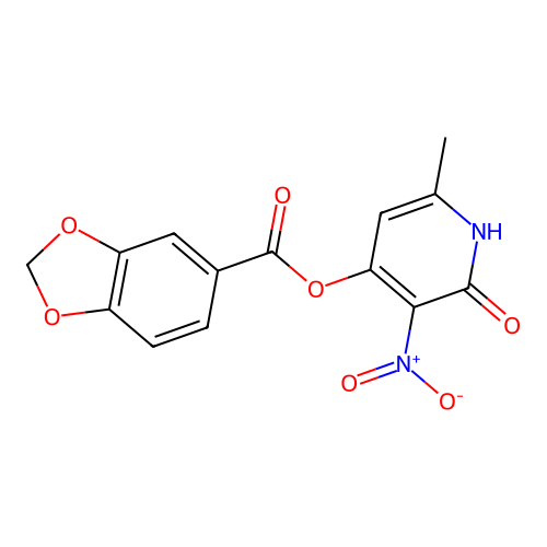 (6-methyl-3-nitro-2-oxo-1H-pyridin-4-yl) 1,3-benzodioxole-5-carboxylate structure
