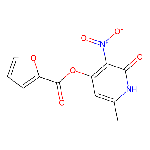 6-Methyl-3-nitro-2-oxo-1,2-dihydropyridin-4-yl furan-2-carboxylate structure