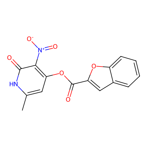 6-Methyl-3-nitro-2-oxo-1,2-dihydropyridin-4-yl benzofuran-2-carboxylate structure
