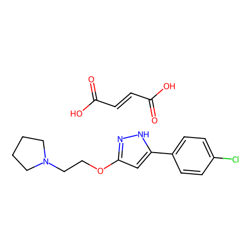 but-2-enedioic acid;5-(4-chlorophenyl)-3-(2-pyrrolidin-1-ylethoxy)-1H-pyrazole structure