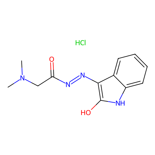Glycine, N,N-dimethyl-, (2-oxo-3-indolinylidene)hydrazide, hydrochloride, (Z)- structure
