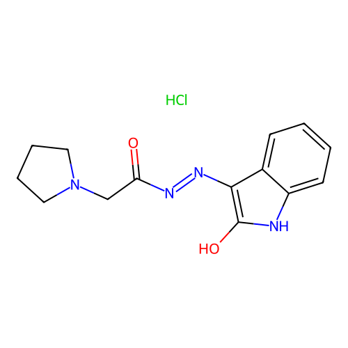 1-Pyrrolidineacetic acid, (2-oxo-3-indolinylidene)hydrazide, hydrochloride, (Z)- structure