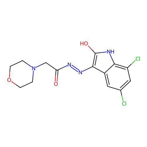 4-Morpholineacetic acid, (5,7-dichloro-2-oxo-3-indolinylidene)hydrazide, (Z)- structure