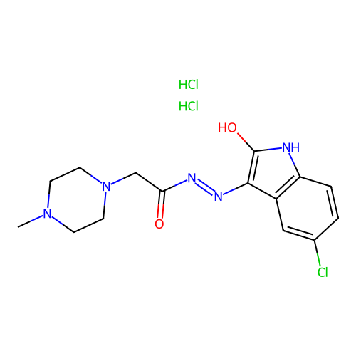 1-Piperazineacetic acid, 4-methyl-, (5-chloro-2-oxo-3-indolinylidene)hydrazide, dihydrochloride, hydrate, (Z)- structure