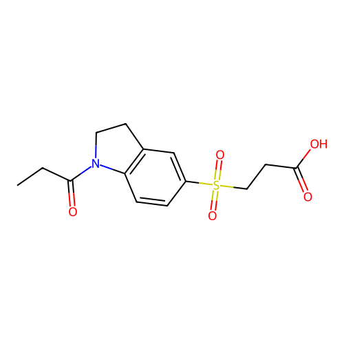 3-[(1-propionyl-2,3-dihydro-1H-indol-5-yl)sulfonyl]propanoic acid structure