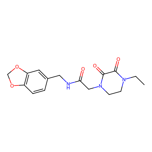 N-(1,3-benzodioxol-5-ylmethyl)-2-(4-ethyl-2,3-dioxopiperazin-1-yl)acetamide structure