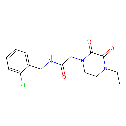N-[(2-chlorophenyl)methyl]-2-(4-ethyl-2,3-dioxopiperazin-1-yl)acetamide structure