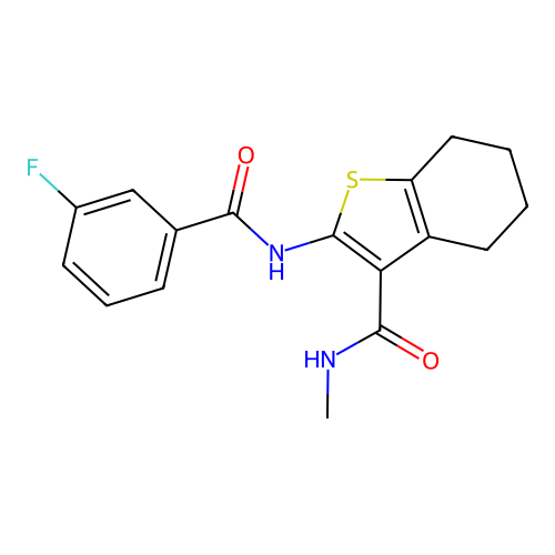 2-(3-fluorobenzamido)-N-methyl-4,5,6,7-tetrahydrobenzo[b]thiophene-3-carboxamide structure