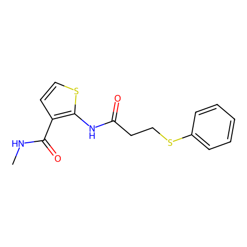 N-methyl-2-(3-(phenylthio)propanamido)thiophene-3-carboxamide structure