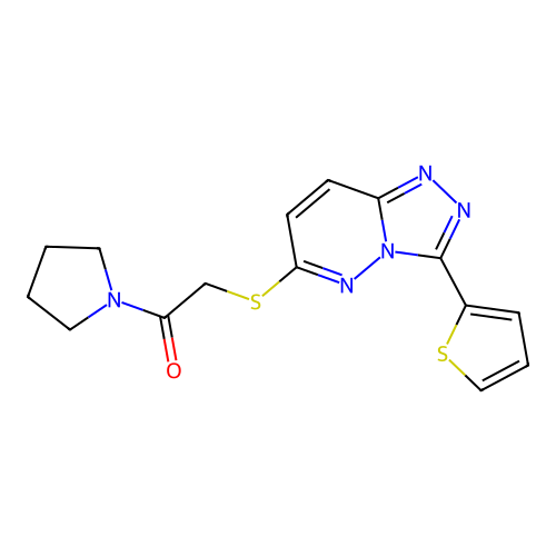1-pyrrolidin-1-yl-2-[(3-thiophen-2-yl-[1,2,4]triazolo[4,3-b]pyridazin-6-yl)sulfanyl]ethanone structure