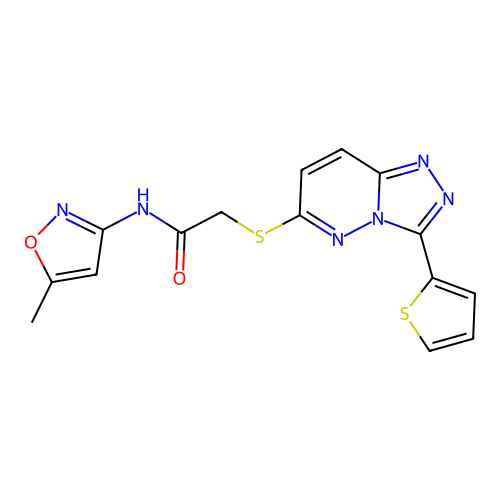 N-(5-methyl-1,2-oxazol-3-yl)-2-{[3-(thiophen-2-yl)-[1,2,4]triazolo[4,3-b]pyridazin-6-yl]sulfanyl}acetamide structure