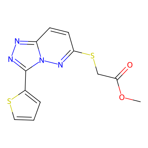 Methyl 2-((3-(thiophen-2-yl)-[1,2,4]triazolo[4,3-b]pyridazin-6-yl)thio)acetate structure