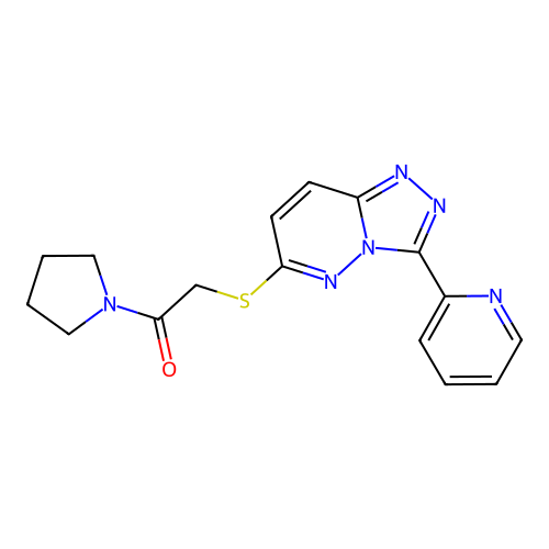 2-{[3-(pyridin-2-yl)-[1,2,4]triazolo[4,3-b]pyridazin-6-yl]sulfanyl}-1-(pyrrolidin-1-yl)ethan-1-one structure