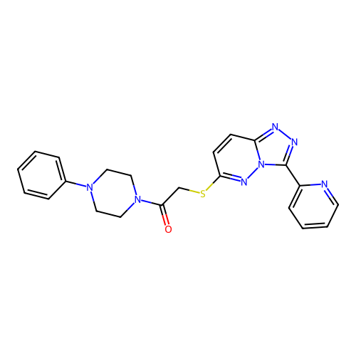 1-(4-phenylpiperazin-1-yl)-2-((3-(pyridin-2-yl)-[1,2,4]triazolo[4,3-b]pyridazin-6-yl)thio)ethanone structure