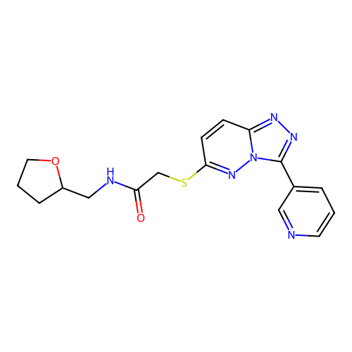N-(2-oxolanylmethyl)-2-[[3-(3-pyridinyl)-[1,2,4]triazolo[4,3-b]pyridazin-6-yl]thio]acetamide structure
