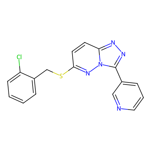 6-((2-chlorobenzyl)thio)-3-(pyridin-3-yl)-[1,2,4]triazolo[4,3-b]pyridazine structure