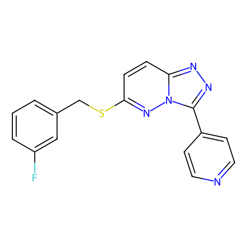 6-((3-fluorobenzyl)thio)-3-(pyridin-4-yl)-[1,2,4]triazolo[4,3-b]pyridazine structure