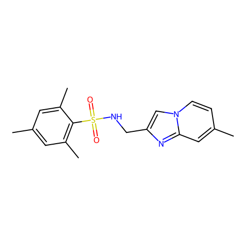 2,4,6-trimethyl-N-({7-methylimidazo[1,2-a]pyridin-2-yl}methyl)benzene-1-sulfonamide structure