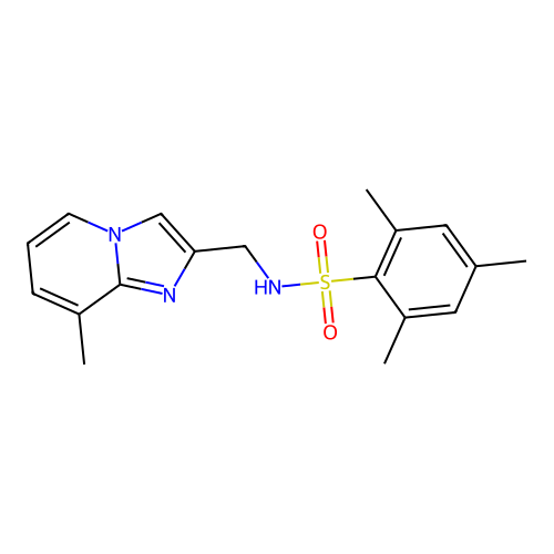 2,4,6-trimethyl-N-({8-methylimidazo[1,2-a]pyridin-2-yl}methyl)benzene-1-sulfonamide structure