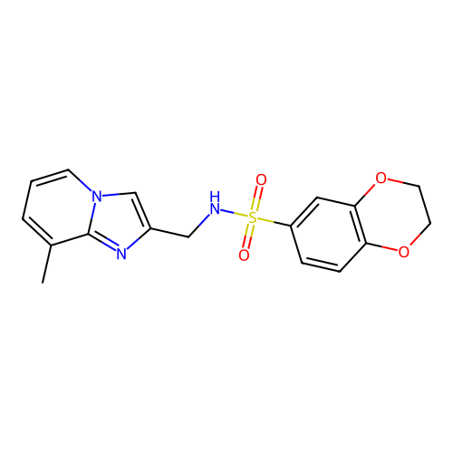 N-({8-methylimidazo[1,2-a]pyridin-2-yl}methyl)-2,3-dihydro-1,4-benzodioxine-6-sulfonamide structure