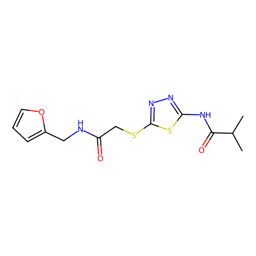 N-(5-((2-((furan-2-ylmethyl)amino)-2-oxoethyl)thio)-1,3,4-thiadiazol-2-yl)isobutyramide structure