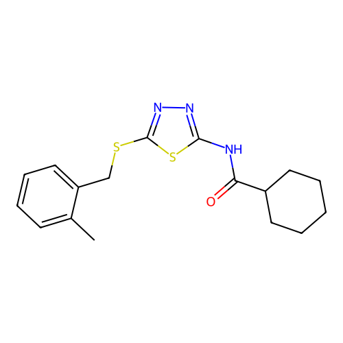 N-(5-((2-methylbenzyl)thio)-1,3,4-thiadiazol-2-yl)cyclohexanecarboxamide structure